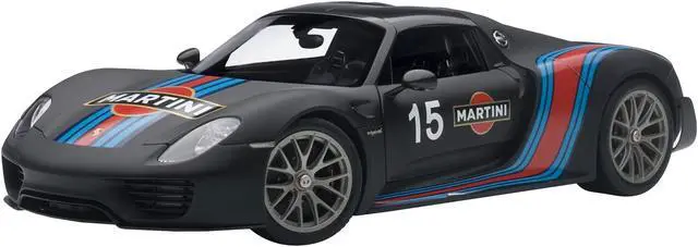 Main image of Porsche 918 Spyder Weissach Package Black/ Martini Livery #15 1/18 Model Car by Autoart