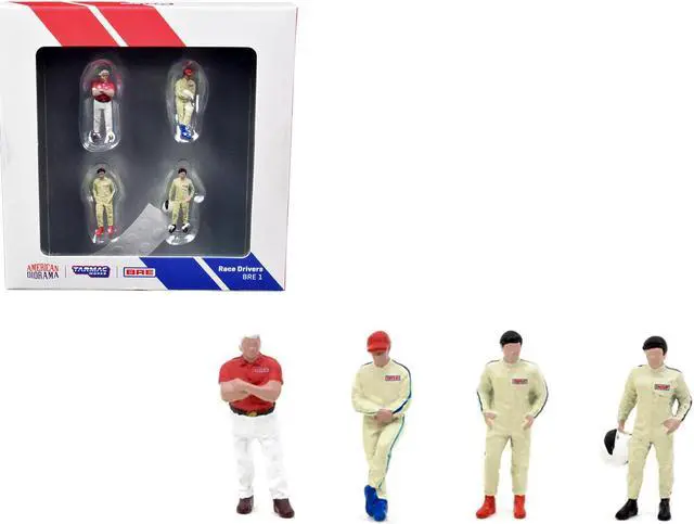 Alt view image 2 of 7 - "Race Drivers" 4 Piece Diecast Figure Set "BRE" for 1/64 Scale Models by Tarmac Works & American Diorama