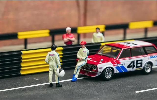 Alt view image 4 of 7 - "Race Drivers" 4 Piece Diecast Figure Set "BRE" for 1/64 Scale Models by Tarmac Works & American Diorama