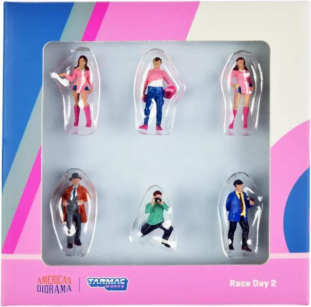 Alt view image 3 of 5 - "Race Day 2" 6 piece Diecast Figure Set for 1/64 Scale Models by Tarmac Works & American Diorama