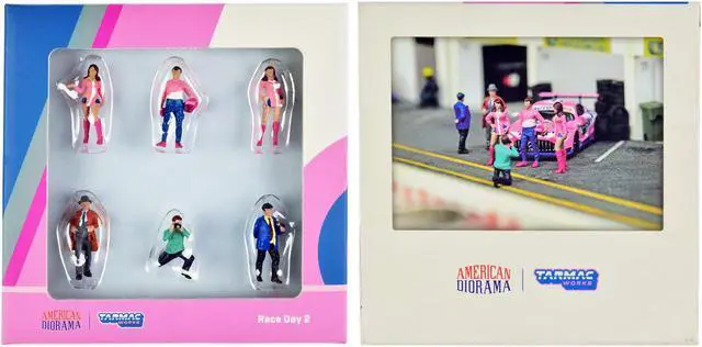 Alt view image 5 of 5 - "Race Day 2" 6 piece Diecast Figure Set for 1/64 Scale Models by Tarmac Works & American Diorama