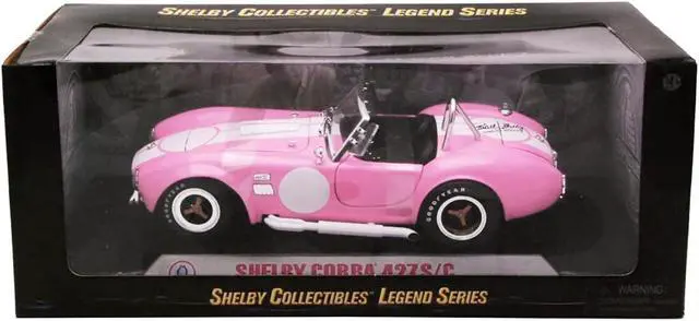 Alt view image 4 of 5 - 1965 Shelby Cobra 427 S/C Pink with White Stripes with Printed Carroll Shelby Signature's on the Trunk 1/18 Diecast Model Car by Shelby Collectibles
