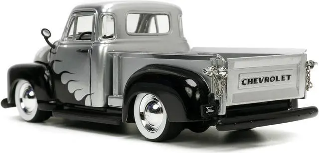 Alt view image 10 of 12 - 1953 Chevrolet 3100 Pickup Truck Silver Metallic with Black Flames with Extra Wheels "Just Trucks" Series 1/24 Diecast Model Car by Jada
