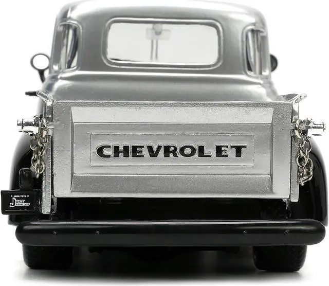 Alt view image 12 of 12 - 1953 Chevrolet 3100 Pickup Truck Silver Metallic with Black Flames with Extra Wheels "Just Trucks" Series 1/24 Diecast Model Car by Jada