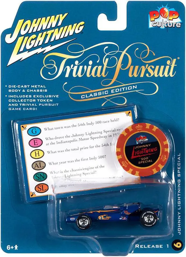 Alt view image 7 of 7 - Johnny Lightning Special Blue Metallic with Poker Chip (Collector Token) and Game Card "Trivial Pursuit" "Pop Culture" Series 1/64 Diecast Model Car by Johnny Lightning