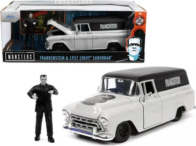 Alt view image 3 of 7 - 1957 Chevrolet Suburban Gray and Black with Graphics and Frankenstein Diecast Figurine "Universal Monsters" "Hollywood Rides" Series 1/24 Diecast Model Car by Jada
