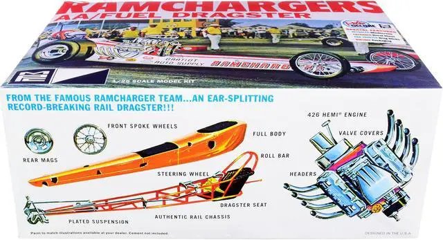 Alt view image 4 of 6 - Skill 2 Model Kit Ramchargers AA/Fuel Dragster 1/25 Scale Model by MPC