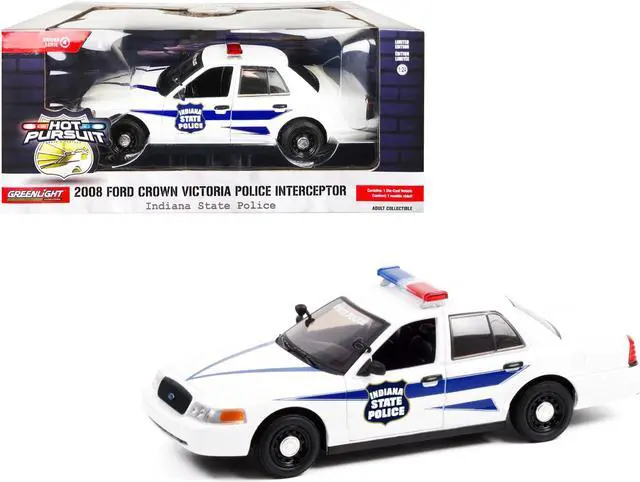 Alt view image 3 of 5 - 2008 Ford Crown Victoria Police Interceptor White with Dark Blue Stripes "Indiana State Police" "Hot Pursuit" Series 1/24 Diecast Model Car by Greenlight
