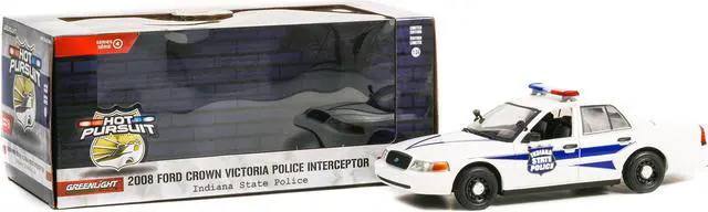 Alt view image 4 of 5 - 2008 Ford Crown Victoria Police Interceptor White with Dark Blue Stripes "Indiana State Police" "Hot Pursuit" Series 1/24 Diecast Model Car by Greenlight