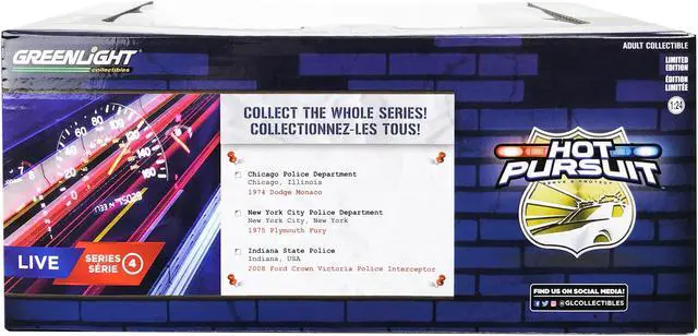 Alt view image 5 of 5 - 2008 Ford Crown Victoria Police Interceptor White with Dark Blue Stripes "Indiana State Police" "Hot Pursuit" Series 1/24 Diecast Model Car by Greenlight