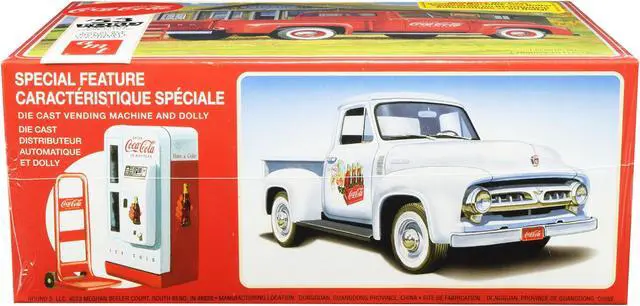 Alt view image 6 of 7 - Skill 3 Model Kit 1953 Ford F-100 Pickup Truck "Coca-Cola" with Vending Machine and Dolly 1/25 Scale Model by AMT