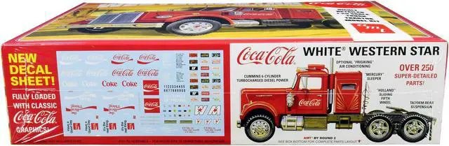 Alt view image 5 of 7 - Skill 3 Model Kit White Western Star Semi Truck Tractor Coca-Cola 1/25 Scale Model by AMT AMT1160