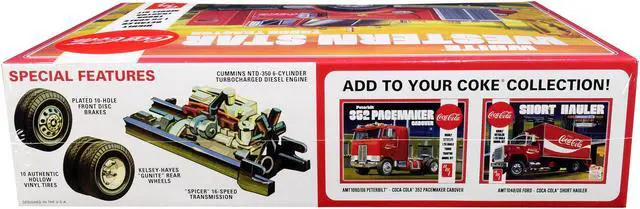 Alt view image 6 of 7 - Skill 3 Model Kit White Western Star Semi Truck Tractor Coca-Cola 1/25 Scale Model by AMT AMT1160