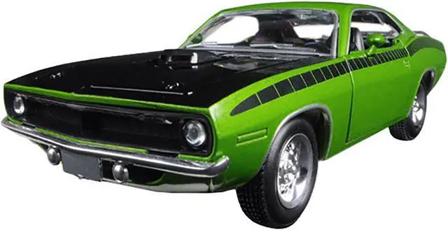 Alt view image 2 of 3 - 1970 Plymouth Barracuda Green with Black Hood and Stripes "Muscle Car Collection" 1/25 Diecast Model Car by New Ray