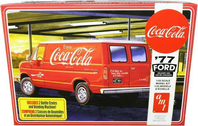 Alt view image 4 of 7 - Skill 3 Model Kit 1977 Ford Delivery Van with 2 Bottles Crates and Vending Machine "Coca-Cola" 1/25 Scale Model by AMT