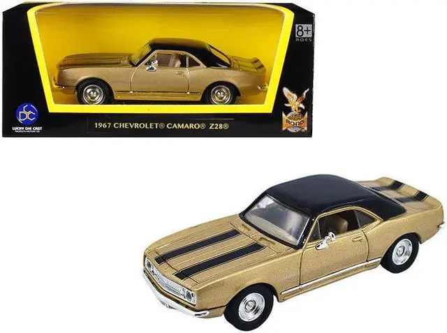 Alt view image 2 of 5 - 1967 Chevrolet Camaro Z-28 Gold with Black Stripes and Black Top 1/43 Diecast Model Car by Road Signature