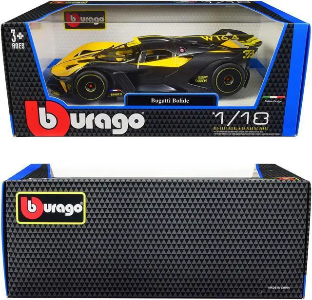 Alt view image 4 of 5 - Bugatti Bolide Yellow and Carbon Gray 1/18 Diecast Model Car by Bburago