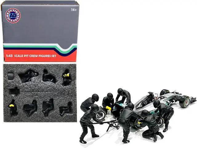 Alt view image 2 of 6 - Formula One F1 Pit Crew 7 Figurine Set Team Black Release II for 1/43 Scale Models by American Diorama