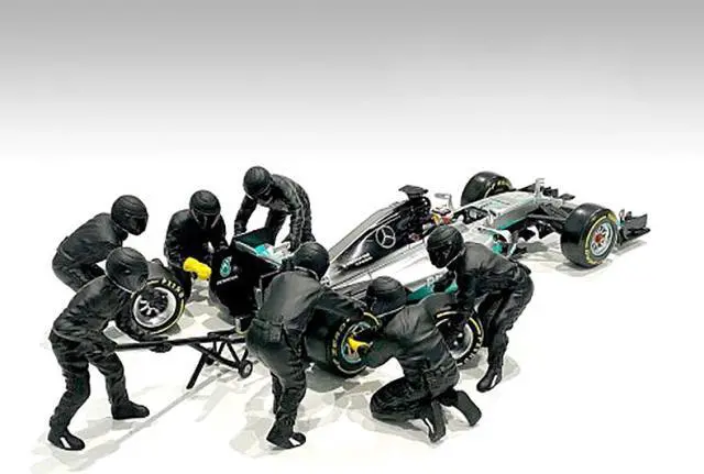 Alt view image 3 of 6 - Formula One F1 Pit Crew 7 Figurine Set Team Black Release II for 1/43 Scale Models by American Diorama