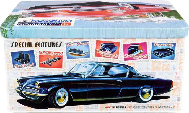 Alt view image 5 of 6 - Skill 2 Model Kit 1953 Studebaker Starliner with "USPS" (United States Postal Service) Themed Collectible Tin Box 3-In-1 Kit 1/25 Scale Model by AMT