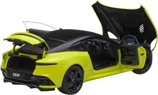 Alt view image 6 of 11 - Aston Martin DBS Superleggera RHD (Right Hand Drive) Lime Essence Green Metallic with Carbon Top and Carbon Accents 1/18 Model Car by Autoart