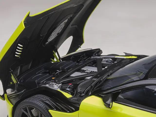 Alt view image 7 of 11 - Aston Martin DBS Superleggera RHD (Right Hand Drive) Lime Essence Green Metallic with Carbon Top and Carbon Accents 1/18 Model Car by Autoart