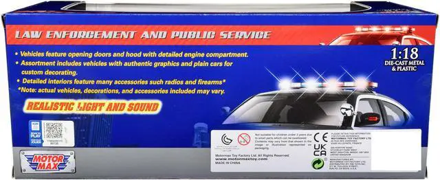 Alt view image 6 of 7 - 2015 Ford Police Interceptor Utility Black & White Flashing Light Bar, Front & Rear Lights & 2 Sounds 1/18 Diecast Car Motormax