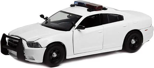 Alt view image 4 of 5 - 2011 Dodge Charger Pursuit Police Car White with Flashing Light Bar, Front and Rear Lights and 2 Sounds 1/24 Diecast Model Car  by Motormax