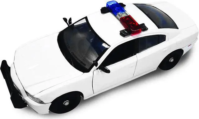 Alt view image 5 of 5 - 2011 Dodge Charger Pursuit Police Car White with Flashing Light Bar, Front and Rear Lights and 2 Sounds 1/24 Diecast Model Car  by Motormax
