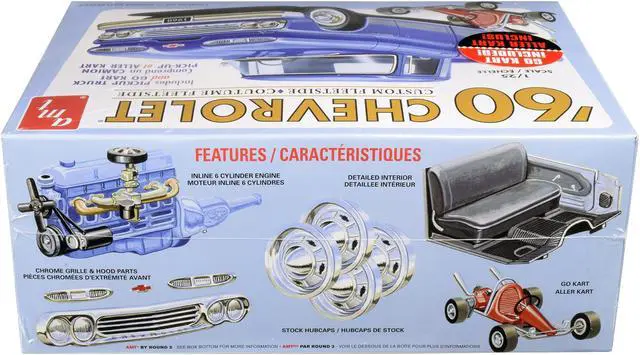 Alt view image 8 of 9 - Skill 2 Model Kit 1960 Chevrolet Custom Fleetside Pickup Truck with Go Kart 1/25 Scale Model by AMT