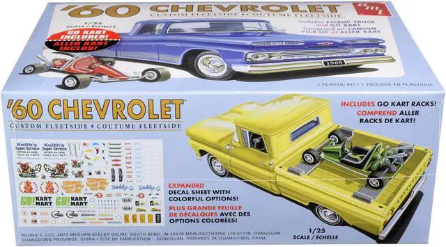 Alt view image 7 of 9 - Skill 2 Model Kit 1960 Chevrolet Custom Fleetside Pickup Truck with Go Kart 1/25 Scale Model by AMT