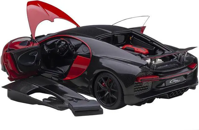 Alt view image 7 of 14 - 2019 Bugatti Chiron Sport Italian Red and Carbon Black 1/18 Model Car by Autoart