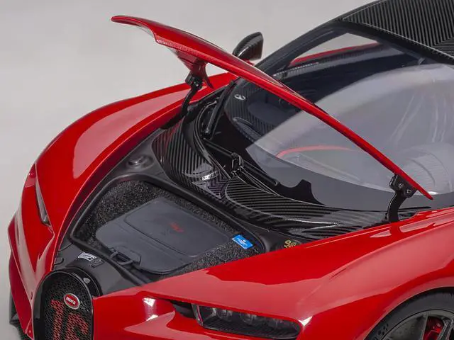 Alt view image 8 of 14 - 2019 Bugatti Chiron Sport Italian Red and Carbon Black 1/18 Model Car by Autoart