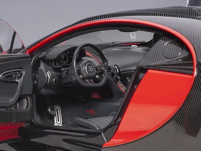 Alt view image 9 of 14 - 2019 Bugatti Chiron Sport Italian Red and Carbon Black 1/18 Model Car by Autoart