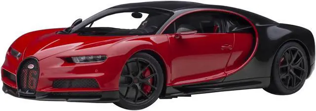 Alt view image 6 of 14 - 2019 Bugatti Chiron Sport Italian Red and Carbon Black 1/18 Model Car by Autoart