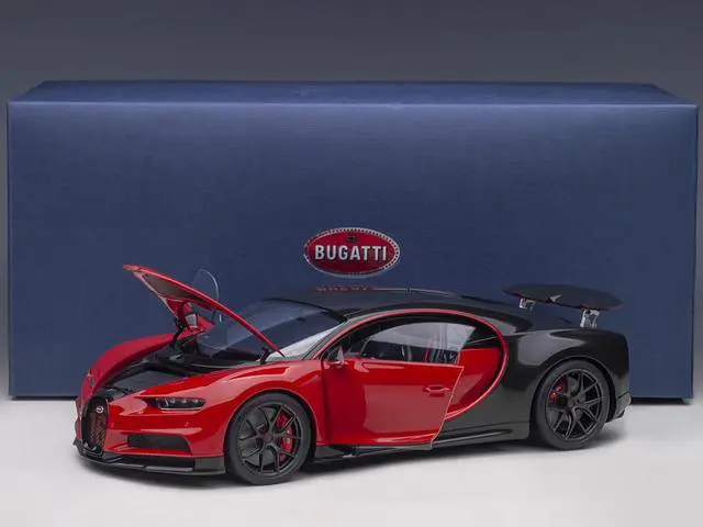 Alt view image 11 of 14 - 2019 Bugatti Chiron Sport Italian Red and Carbon Black 1/18 Model Car by Autoart