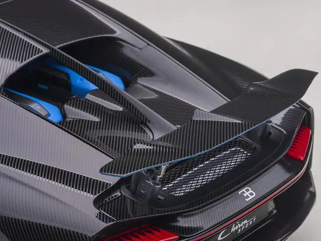 Alt view image 9 of 11 - 2019 Bugatti Chiron Sport French Racing Blue and Carbon 1/18 Model Car by Autoart