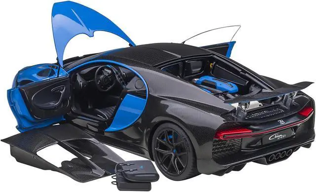 Alt view image 7 of 11 - 2019 Bugatti Chiron Sport French Racing Blue and Carbon 1/18 Model Car by Autoart