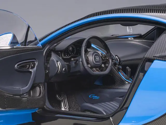 Alt view image 8 of 11 - 2019 Bugatti Chiron Sport French Racing Blue and Carbon 1/18 Model Car by Autoart