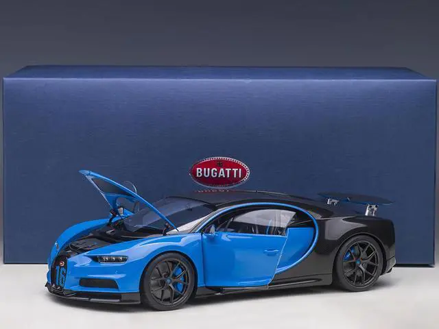 Alt view image 11 of 11 - 2019 Bugatti Chiron Sport French Racing Blue and Carbon 1/18 Model Car by Autoart