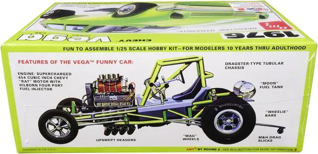 Alt view image 4 of 6 - Skill 2 Model Kit 1976 Chevrolet Vega Funny Car 1/25 Scale Model by AMT