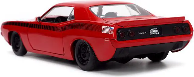 Alt view image 10 of 16 - 1973 Plymouth Barracuda Red with Black Stripes "Bigtime Muscle" Series 1/24 Diecast Model Car by Jada