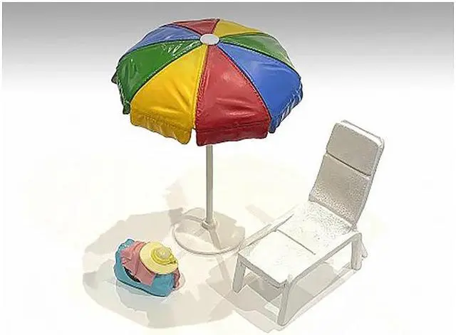 Alt view image 7 of 9 - "Beach Girls" Accessories (Beach Chair and Beach Umbrella and Duffle Bag) for 1/24 Scale Models by American Diorama