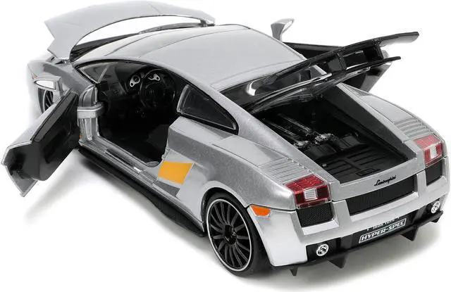 Alt view image 9 of 16 - Lamborghini Gallardo Superleggera Silver Metallic with Yellow Stripes "Hyper-Spec" Series 1/24 Diecast Model Car by Jada