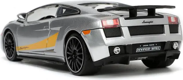 Alt view image 10 of 16 - Lamborghini Gallardo Superleggera Silver Metallic with Yellow Stripes "Hyper-Spec" Series 1/24 Diecast Model Car by Jada