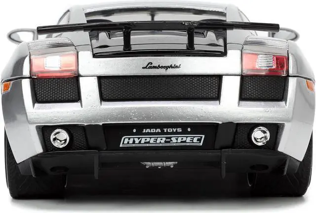 Alt view image 12 of 16 - Lamborghini Gallardo Superleggera Silver Metallic with Yellow Stripes "Hyper-Spec" Series 1/24 Diecast Model Car by Jada
