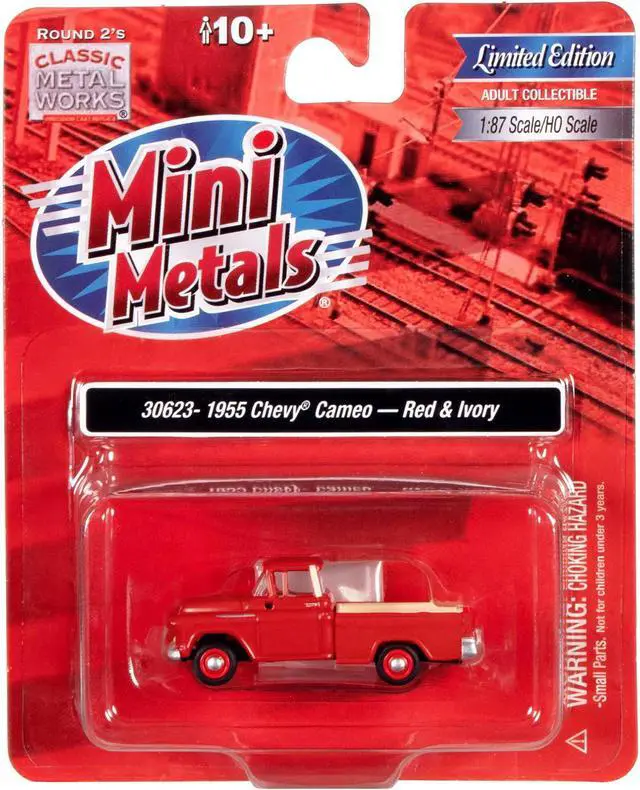 Alt view image 5 of 5 - 1955 Chevrolet Cameo Pickup Truck Red and Ivory 1/87 (HO) Scale Model Car by Classic Metal Works