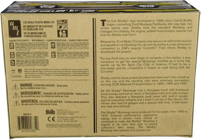 Alt view image 6 of 6 - Skill 3 Model Kit 1968 Ford Mustang Shelby Gt-500 1/25 Scale Model By Amt