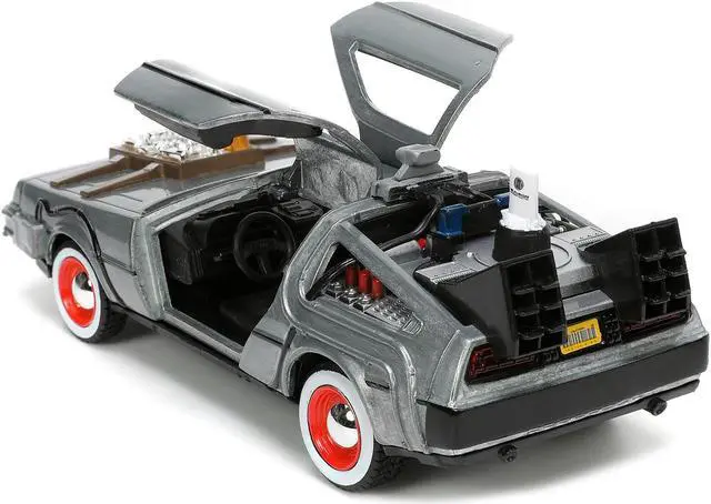 Alt view image 9 of 15 - DeLorean DMC (Time Machine) Brushed Metal "Back to the Future Part III" (1990) Movie "Hollywood Rides" Series 1/32 Diecast Model Car by Jada