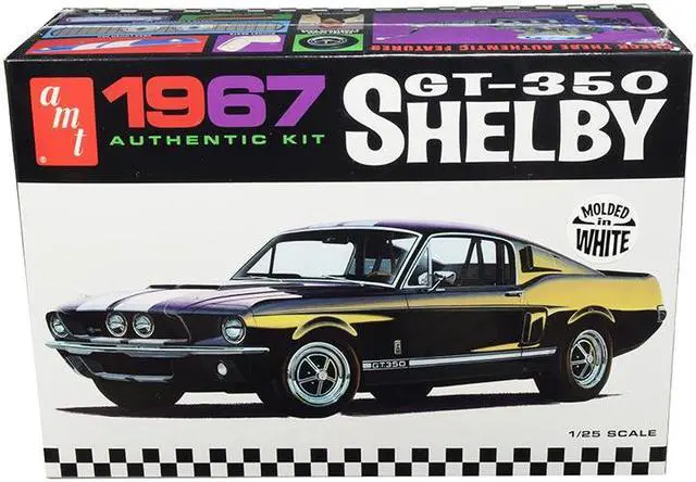 Alt view image 3 of 9 - Skill 2 Model Kit 1967 Ford Mustang Shelby GT350 White 1/25 Scale Model by AMT
